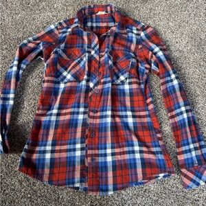 Duluth Trading Co Orange and Blue Plaid Shirt